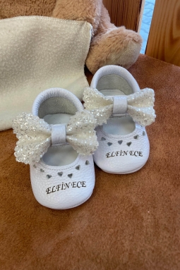 İsimli Bebek Ayakkabısı Hakiki Deri Bobby Beyaz